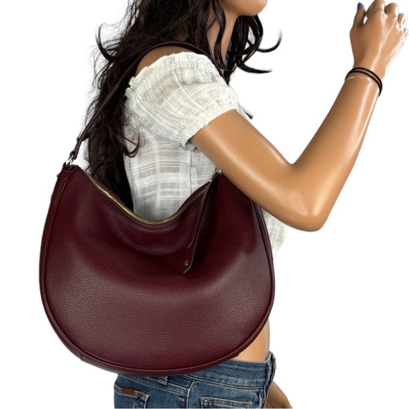 Michael Kors Dover Large Half-Moon Shoulder Hobo Leather Bag Oxblood - Picture 2 of 10